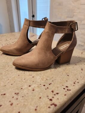 Not Rated Taupe Suede Cutout Block Heel Booties